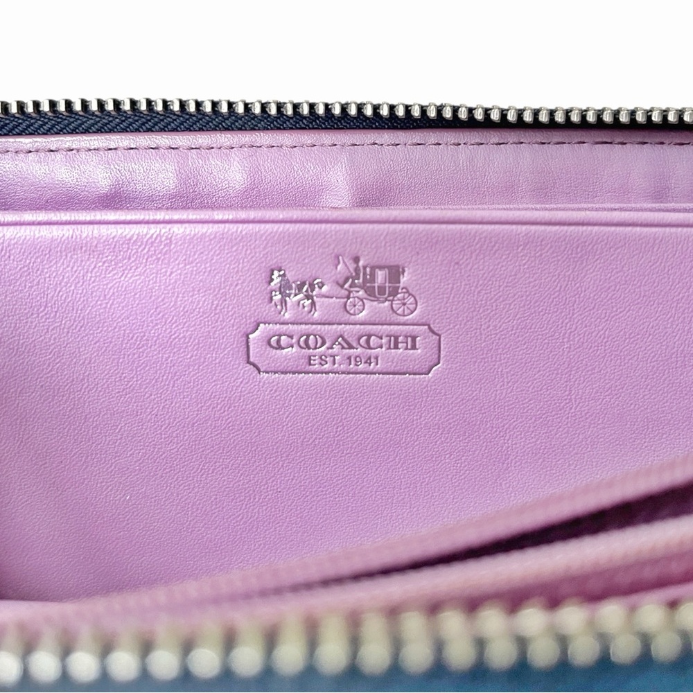 Coach Waverly Signature C Coated Canvas Accordion Zip Around Wallet, Navy Multi - Picture 9 of 12